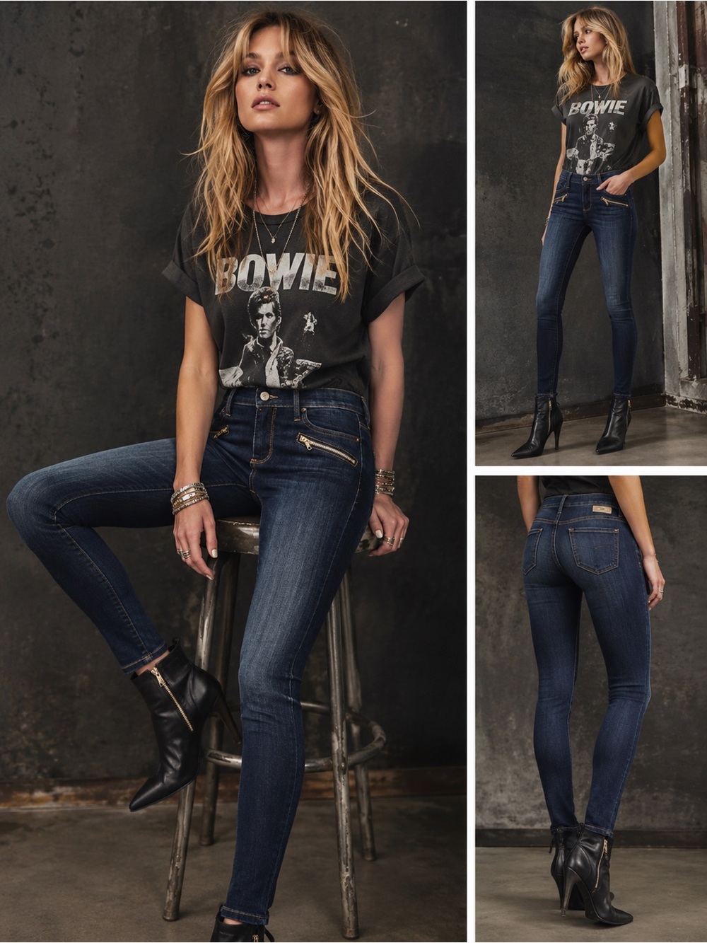 Black Orchid Billie Zipper Skinny Jeans 26 Dark Wash Moto Zip Stretch Denim NWOT
